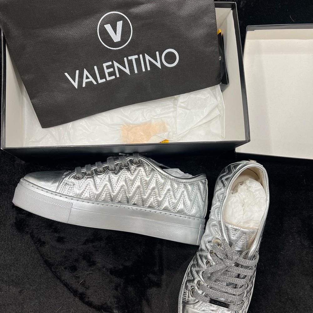 Valentino Silver Metallic Sneakers